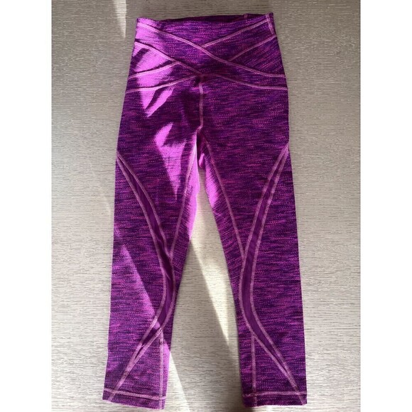 Lululemon Free Flow Crop Leggings Purple Diamond Jacquard Space Dye Size 2 New - Picture 1 of 5